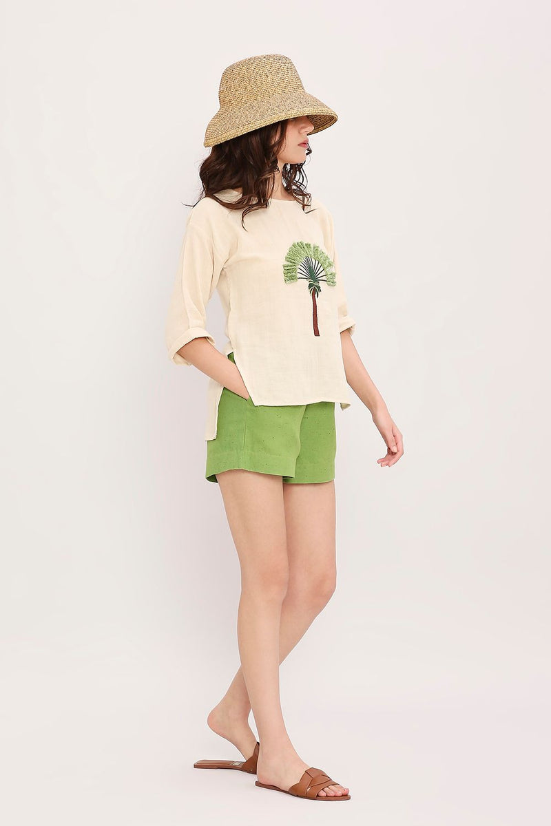 Coco Cream Embroidered Top cotton by Mati for women in Singapore
