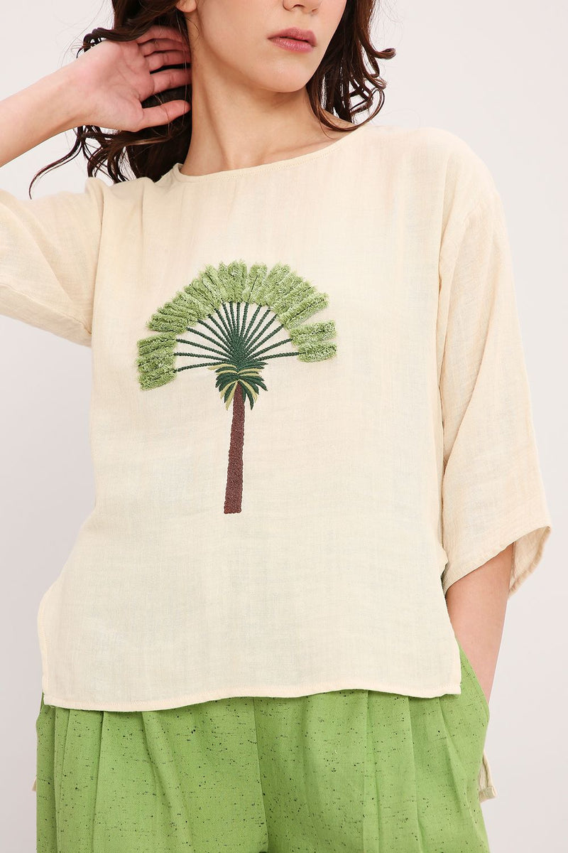 Coco Cream Embroidered Top & Pants Set (2 PCS) cotton by Mati in multi color for women in Singapore