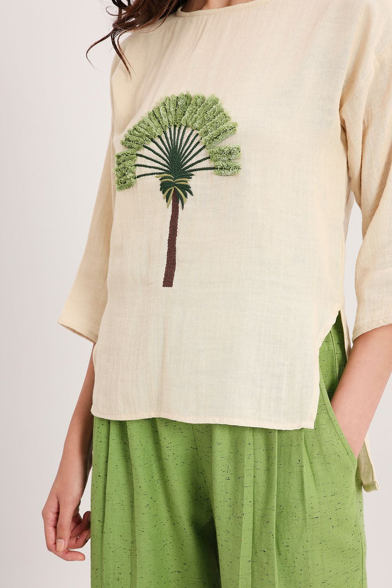 Coco Cream Embroidered Top & Pants Set (2 PCS) cotton by Mati in multi color for women in Singapore