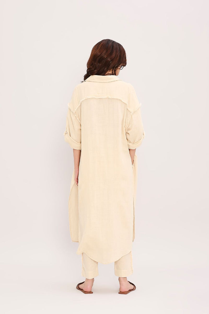 Coco Cream Fringed Shirt Set (2 PCS) cotton by Mati for women in Singapore