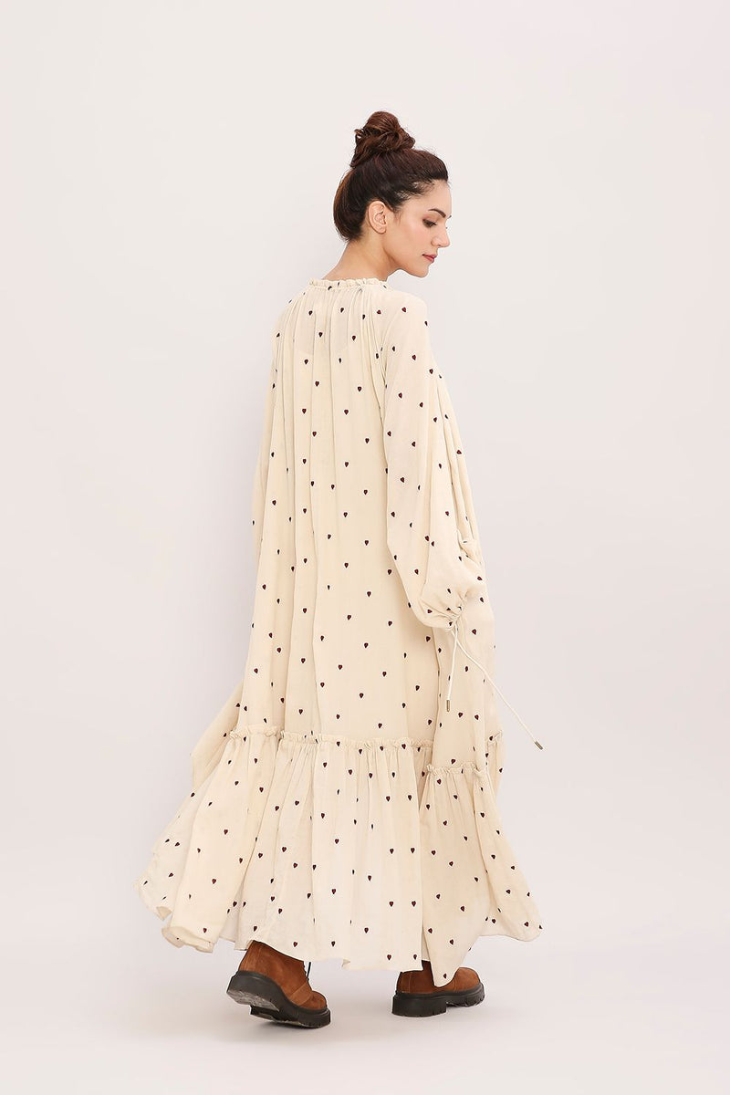 Coco Cream Heart Moss Frill Dress cotton by Mati for women in Singapore