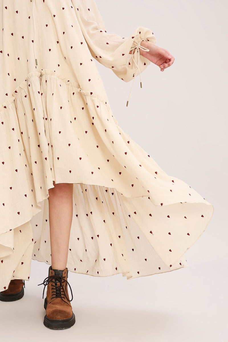 Coco Cream Heart Moss Frill Dress cotton by Mati for women in Singapore