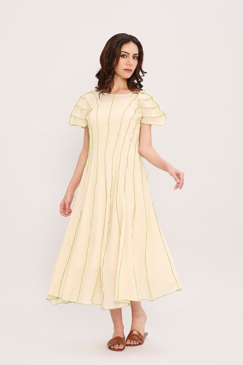 Coco Cream Moss Panelled Dress cotton by Mati for women in Singapore