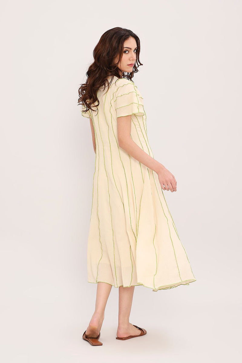 Coco Cream Moss Panelled Dress cotton by Mati for women in Singapore