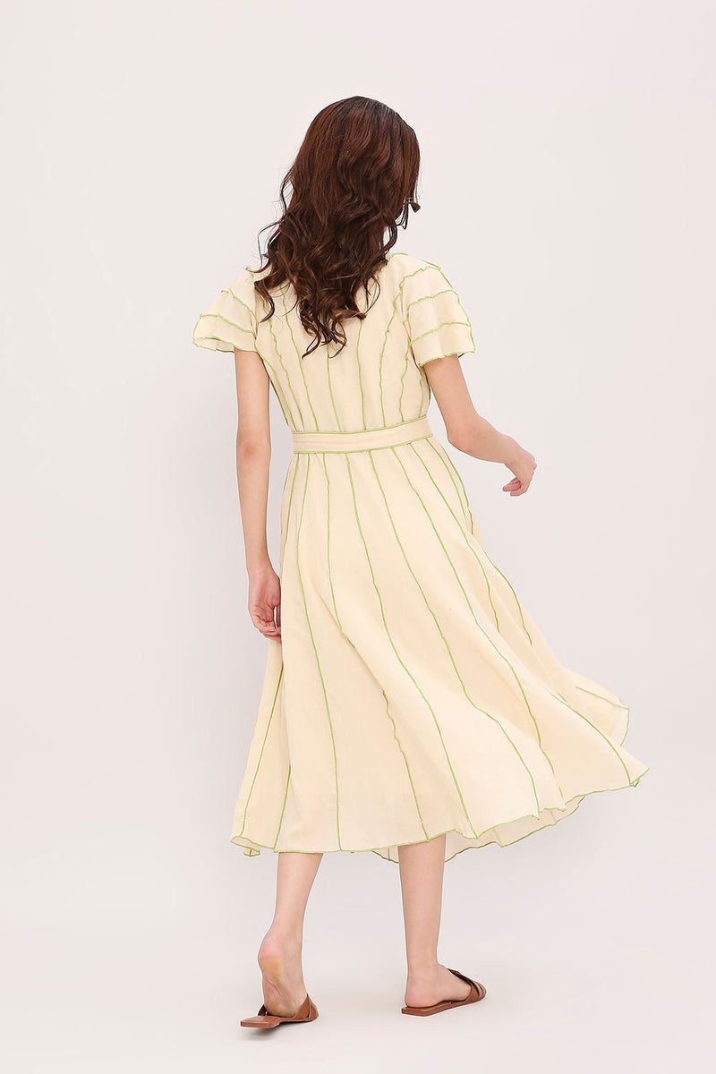Coco Cream Moss Panelled Dress cotton by Mati for women in Singapore