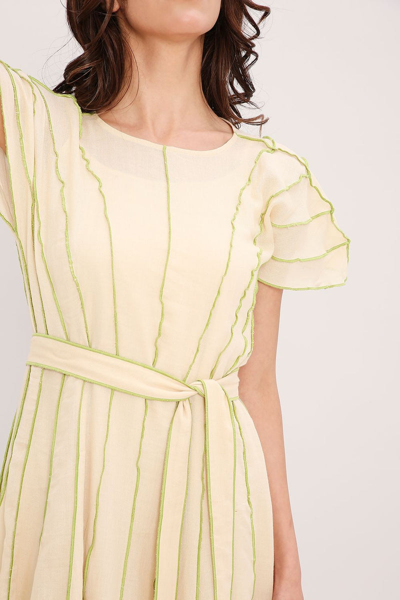 Coco Cream Moss Panelled Dress cotton by Mati for women in Singapore