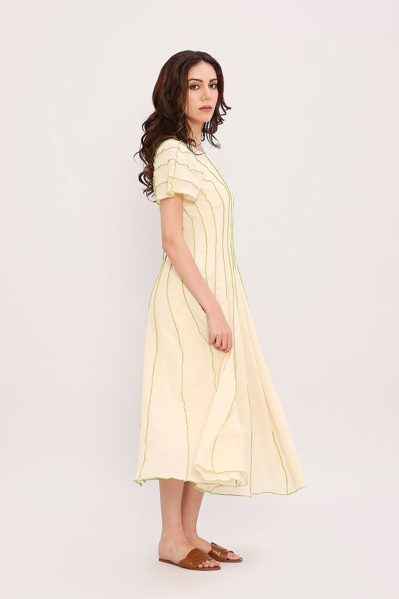 Coco Cream Moss Panelled Dress cotton by Mati for women in Singapore
