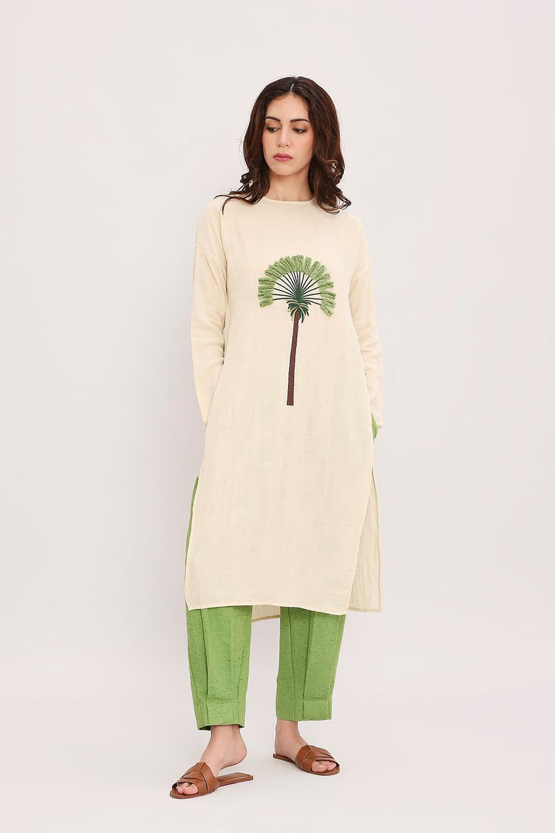 Coco Cream & Green Embroidered Set (2 PCS) cotton by Mati in multi color for women in Singapore