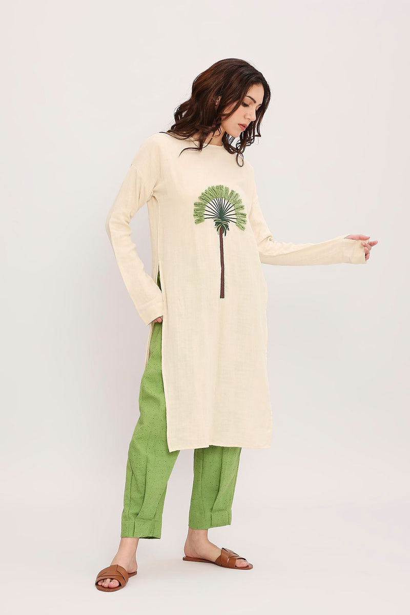 Coco Cream & Green Embroidered Set (2 PCS) cotton by Mati in multi color for women in Singapore