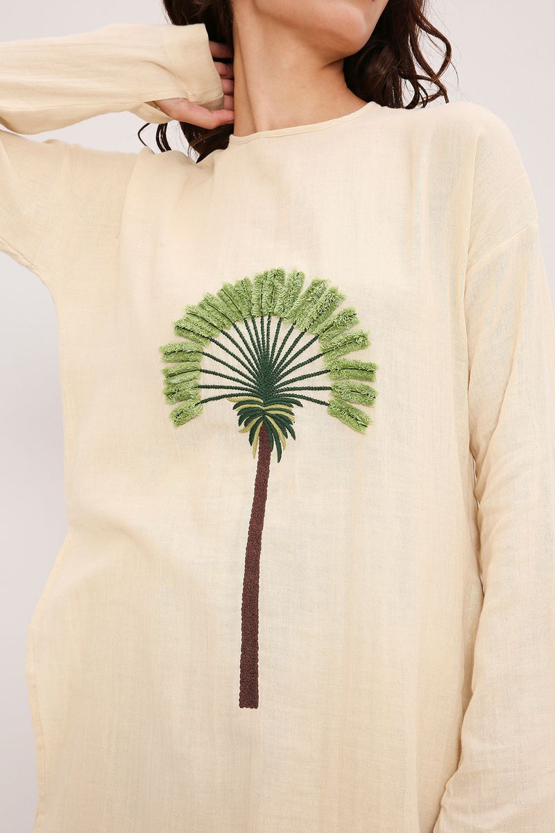 Coco Cream & Green Embroidered Set (2 PCS) cotton by Mati in multi color for women in Singapore