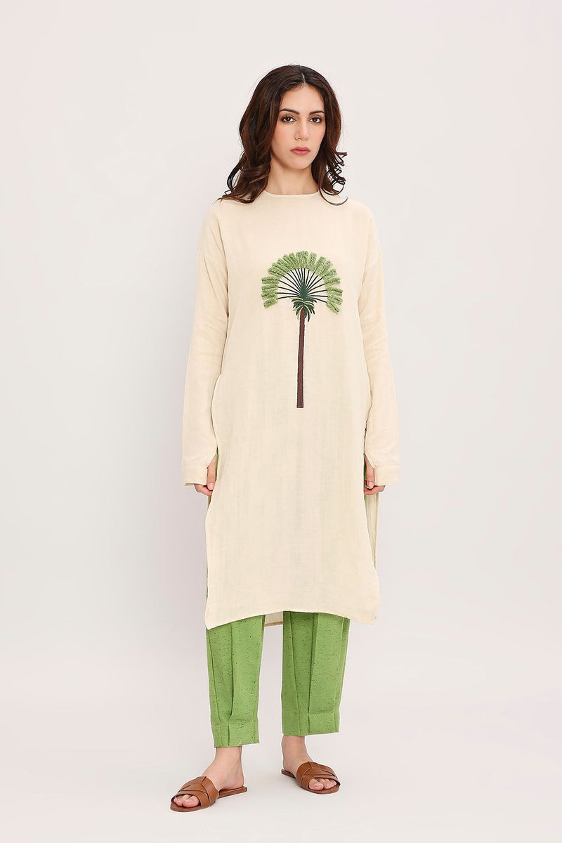 Coco Cream & Green Embroidered Set (2 PCS) cotton by Mati in multi color for women in Singapore