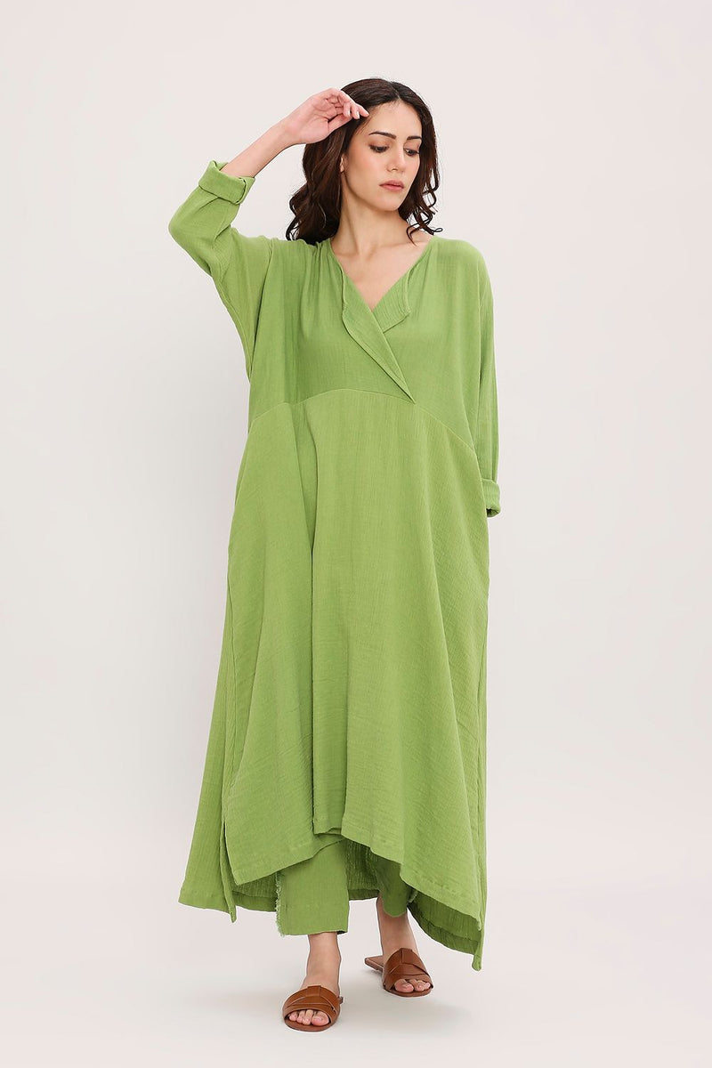 Coco Green Kaftan Tunic Set (2 PCS) cotton by Mati in green color for women in Singapore
