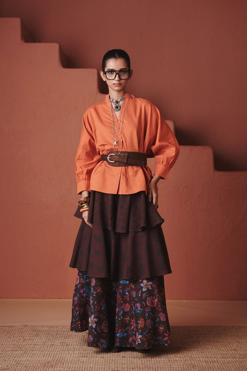 Coffee Chintz Co Linen Tiered Skirt