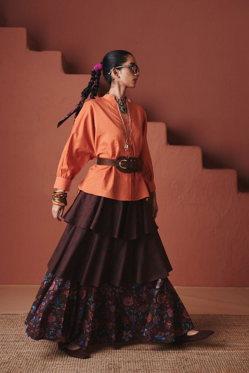 Coffee Chintz Co Linen Tiered Skirt