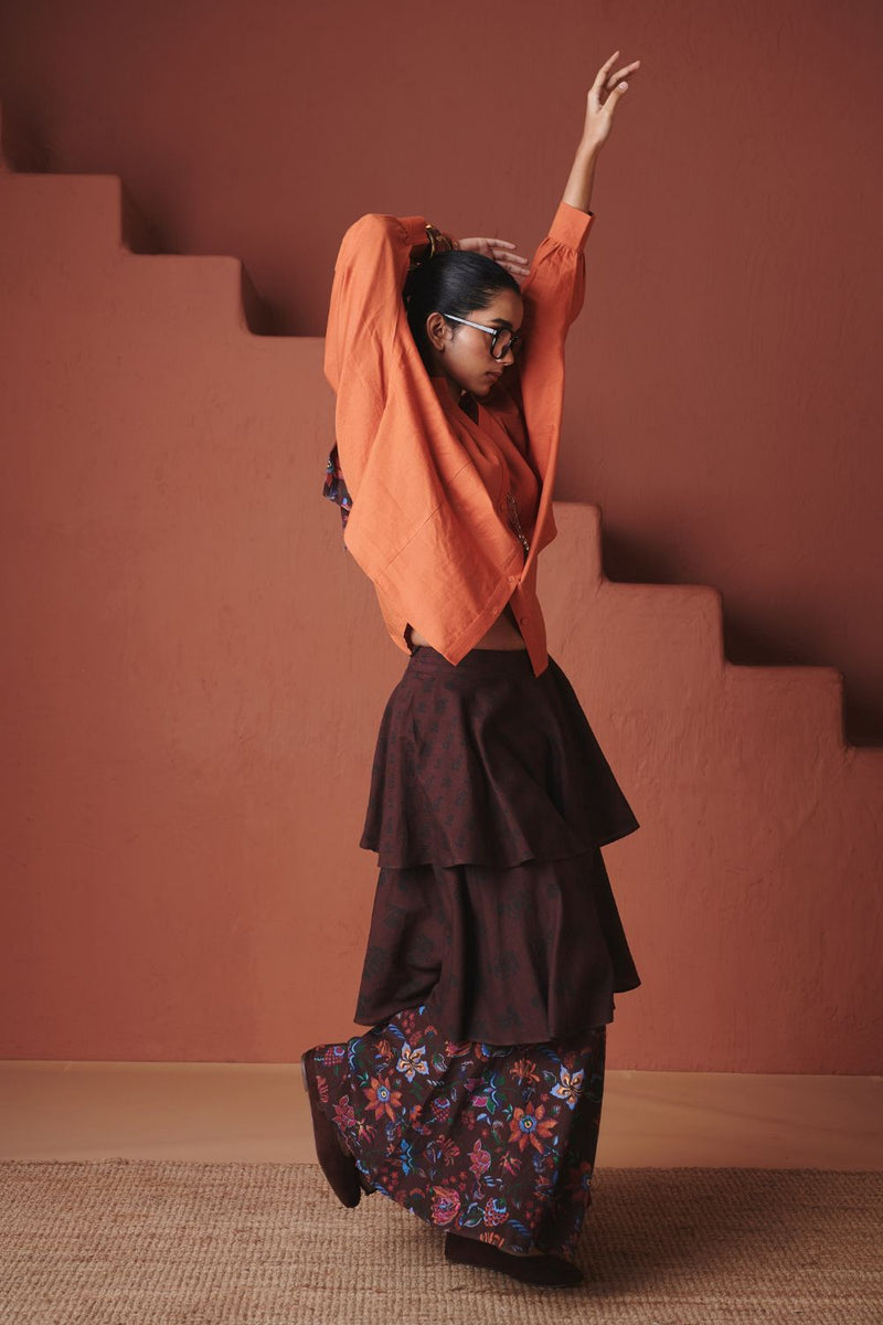 Coffee Chintz Co Linen Tiered Skirt