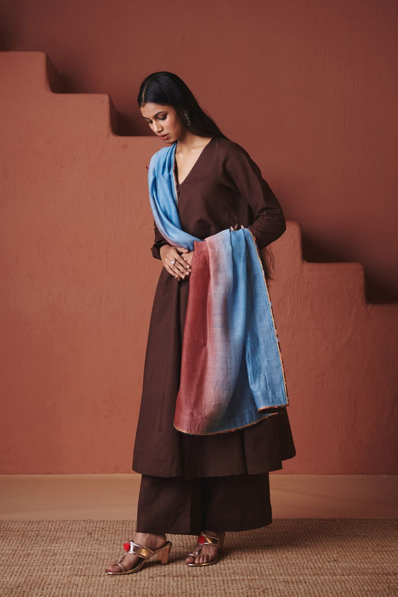 Coffee Co Linen Embroidered Pocket Kurta Set