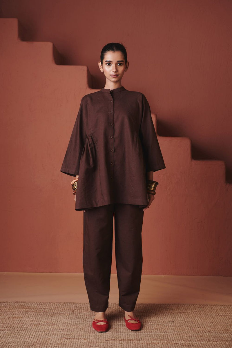 Coffee Co Linen Gathered Shirt