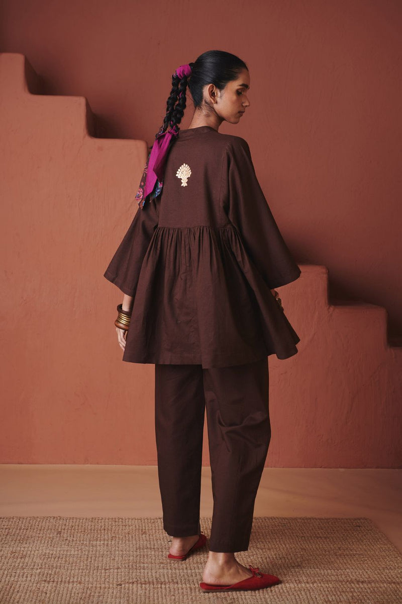 Coffee Co Linen Gathered Shirt Set