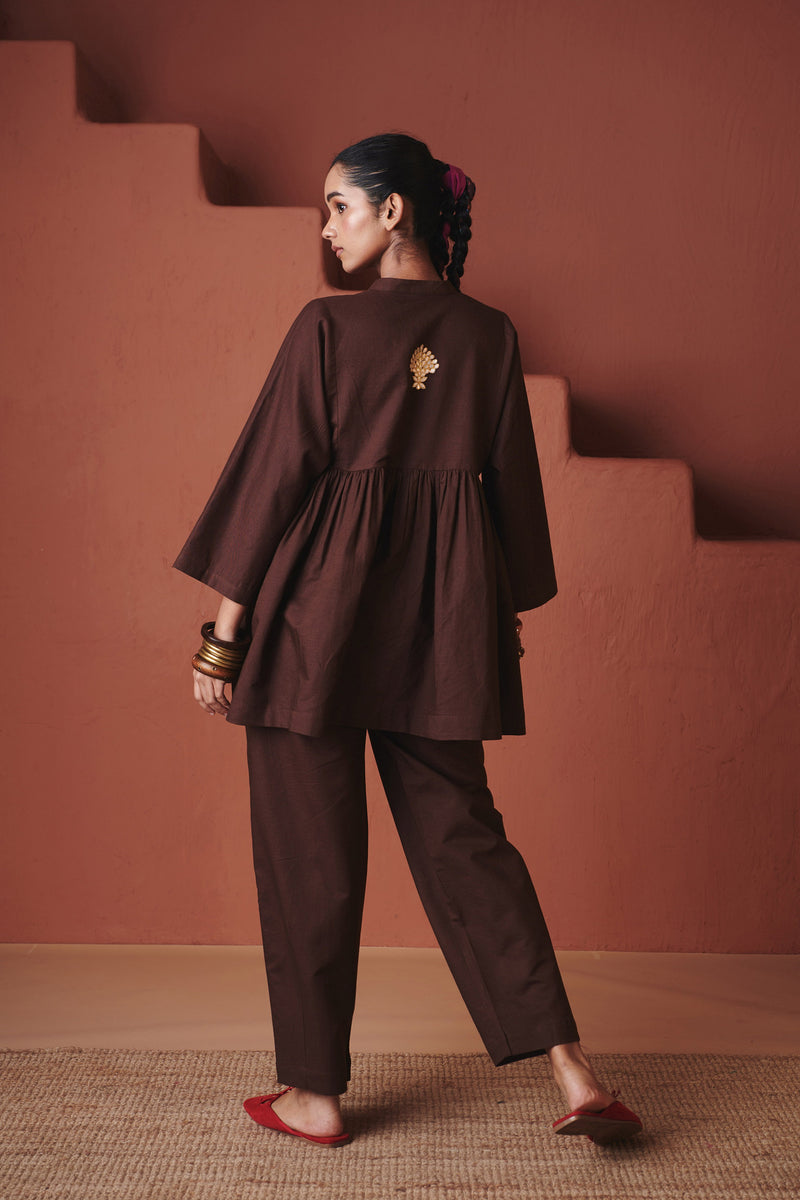 Coffee Co Linen Gathered Shirt Set