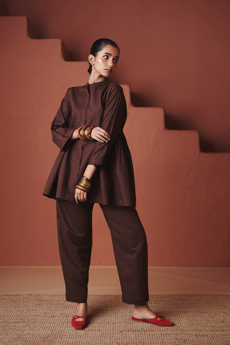 Coffee Co Linen Gathered Shirt Set