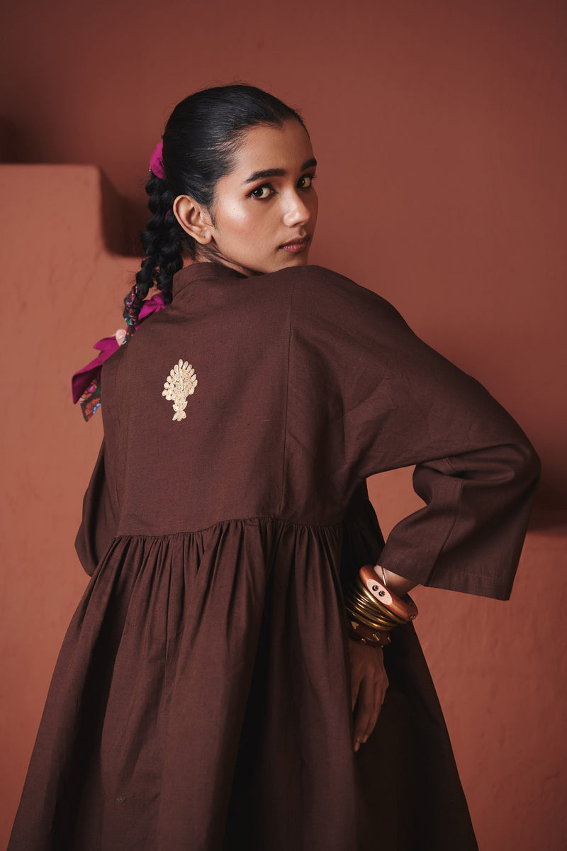 Coffee Co Linen Gathered Shirt Set