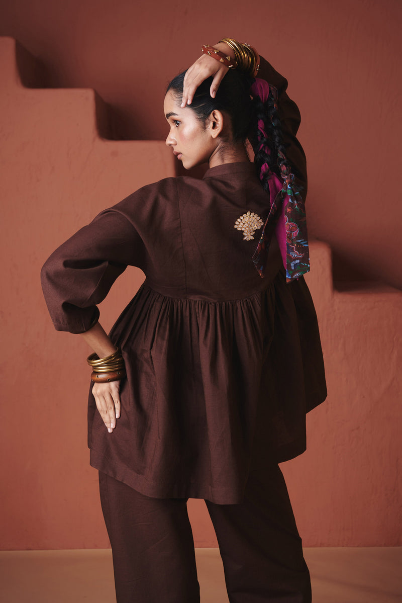 Coffee Co Linen Gathered Shirt Set