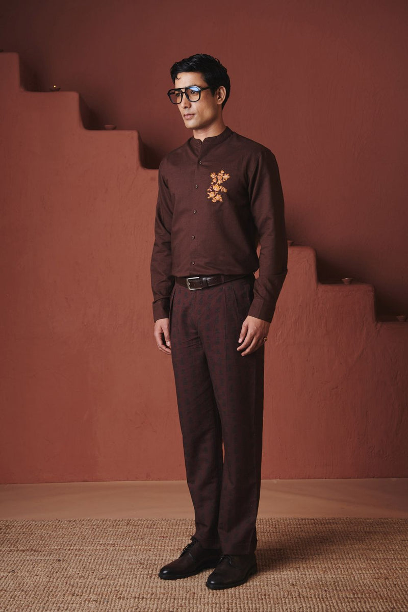 Coffee Co Linen Men's Band Collar Shirt – Slim Fit