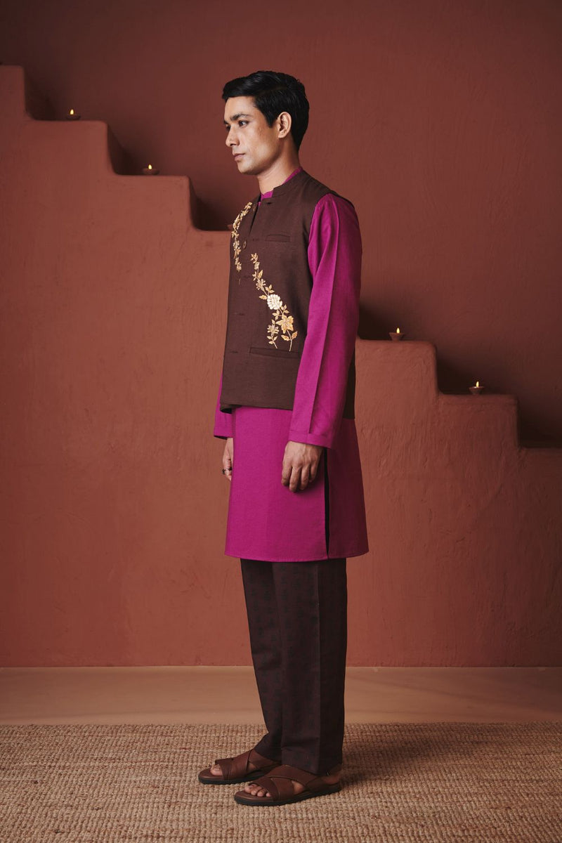 Coffee Co Linen Men's Nehru Jacket