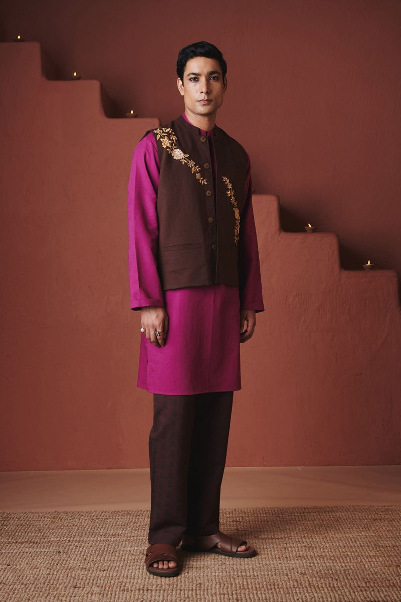 Coffee Co Linen Men's Nehru Jacket