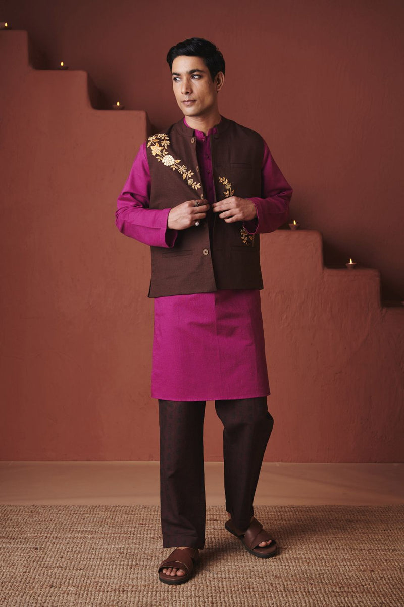 Coffee Co Linen Men's Nehru Jacket