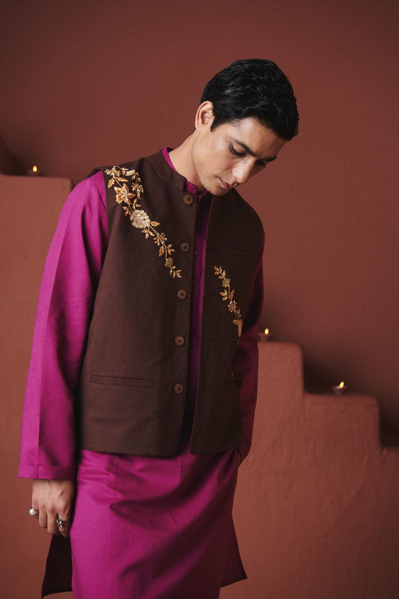 Coffee Co Linen Men's Nehru Jacket