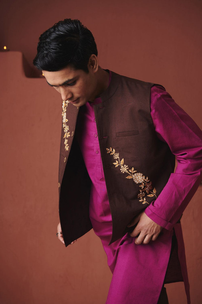 Coffee Co Linen Men's Nehru Jacket