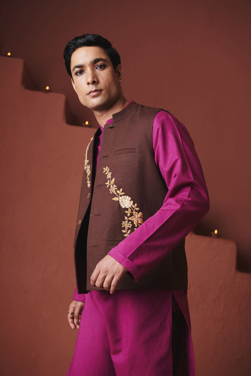 Coffee Co Linen Men's Nehru Jacket