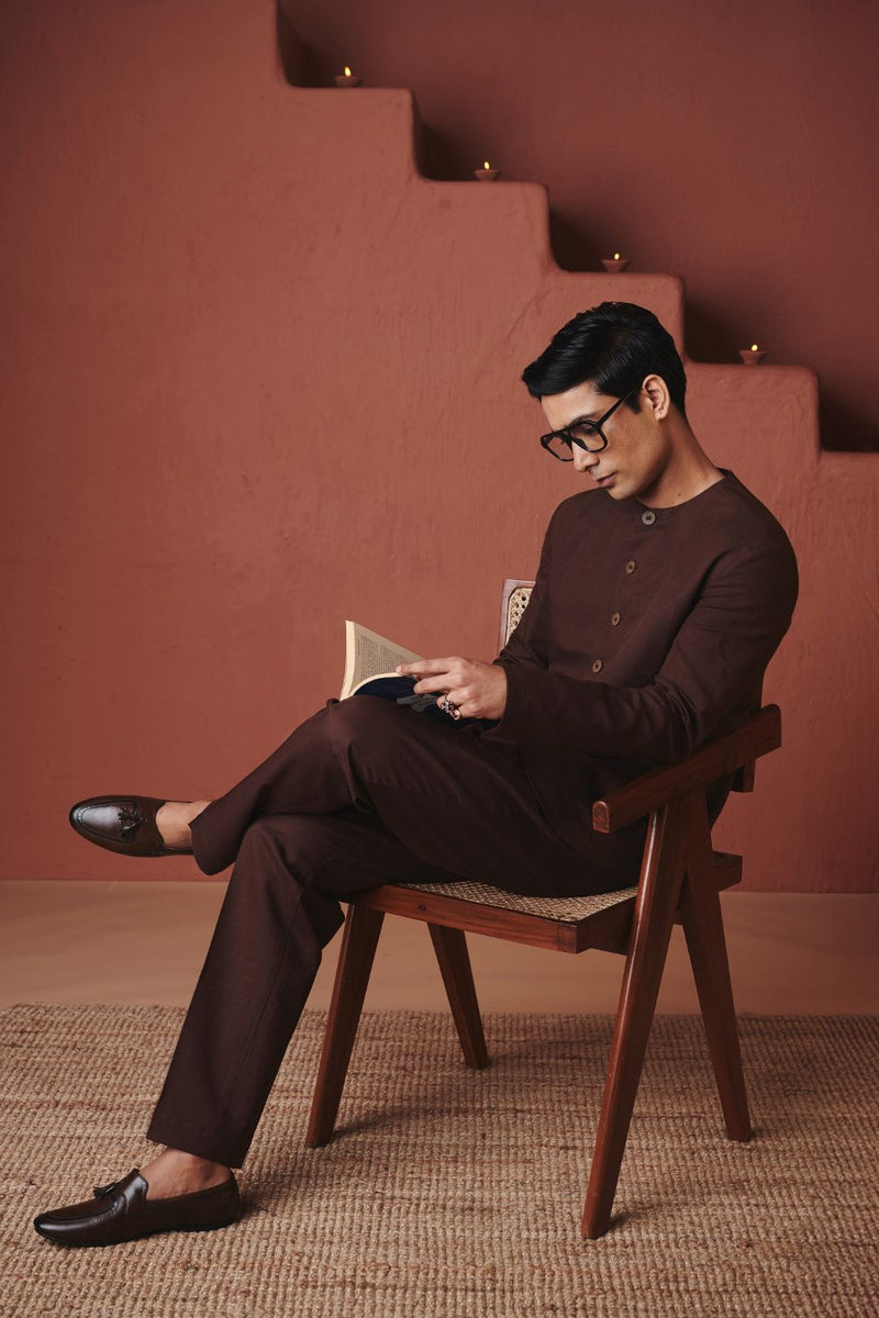 Coffee Co Linen Men's Round Neck Jacket