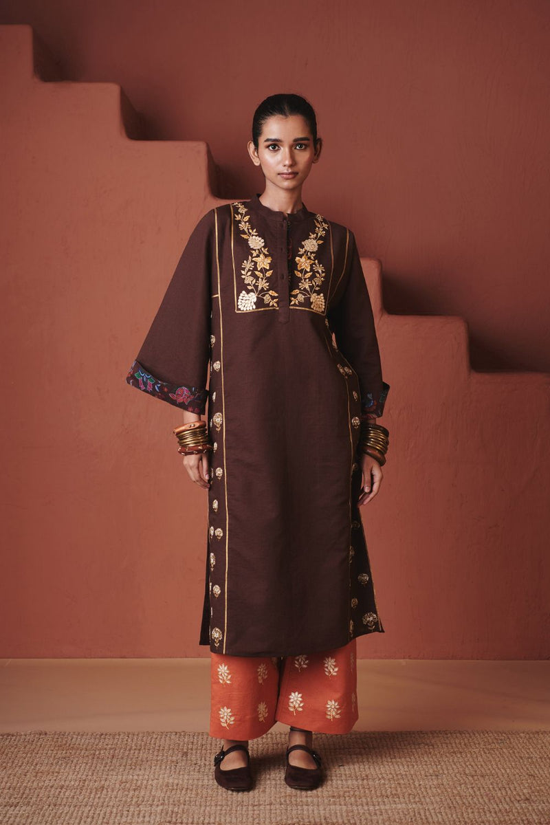 Coffee Co Linen Multi Panelled Kurta Set