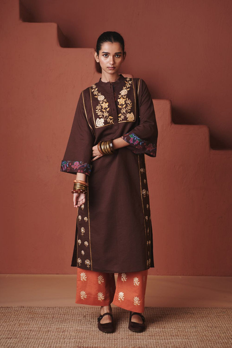 Coffee Co Linen Multi Panelled Kurta Set