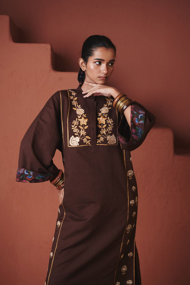 Coffee Co Linen Multi Panelled Kurta Set