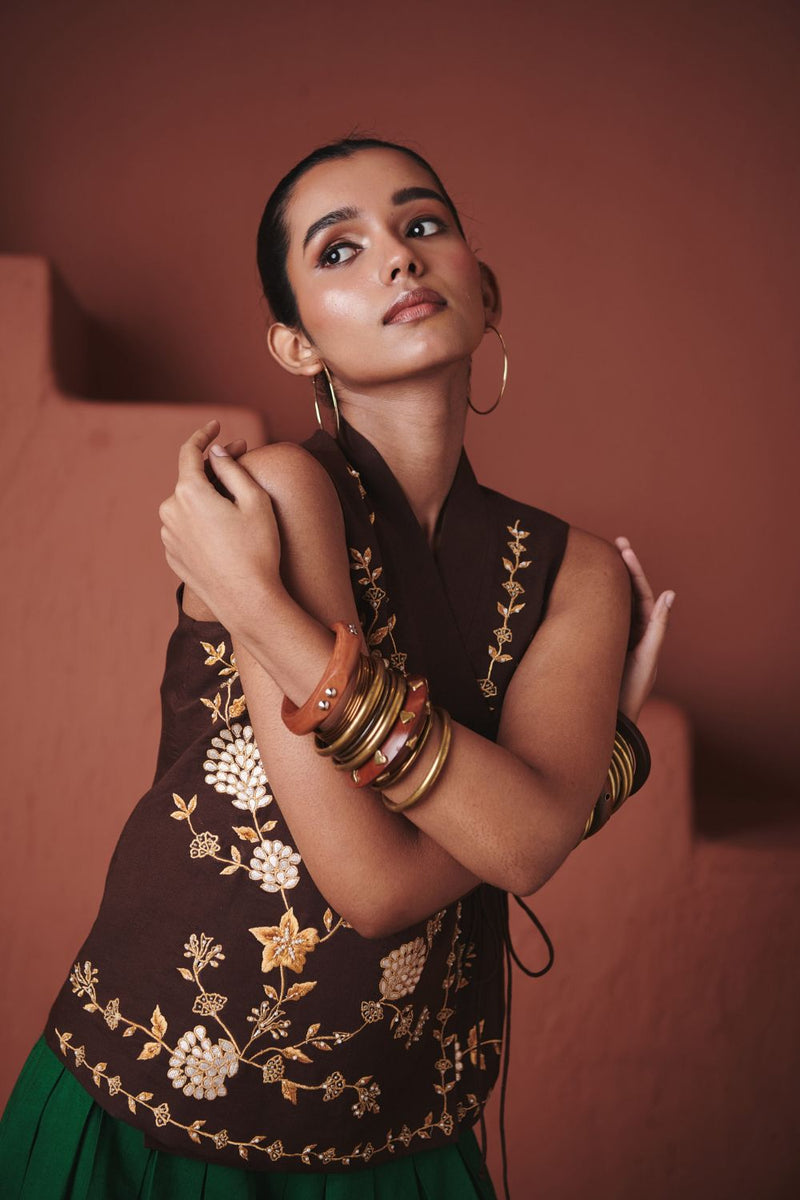 Coffee Co Linen Wrap Waistcoat