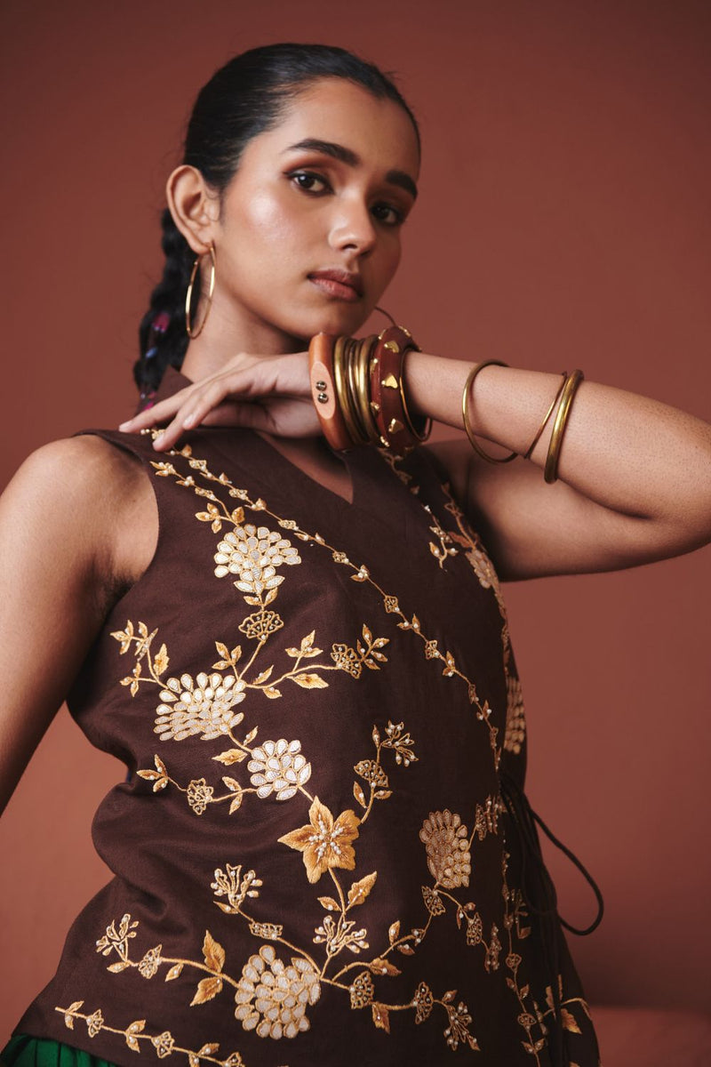 Coffee Co Linen Wrap Waistcoat