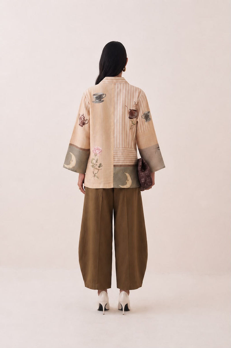 Nakshatra Psyflora Shirt poplin jacket/overlay by O'Frida in multi-color for women in Singapore
