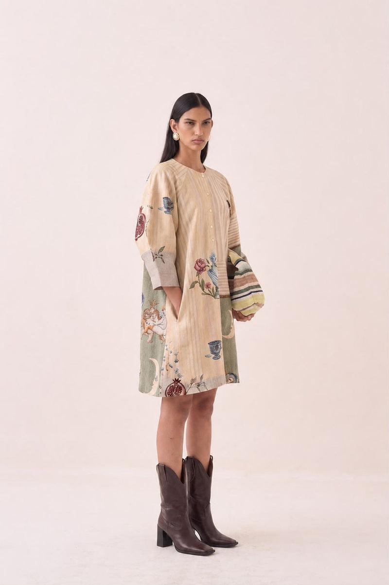Nakshatra Bubble Sleeve Dress poplin dress by O'Frida in multi-color for women in Singapore