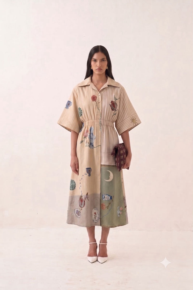 Nakshatra Poem Dress poplin dress by O'Frida in multi-color for women in Singapore