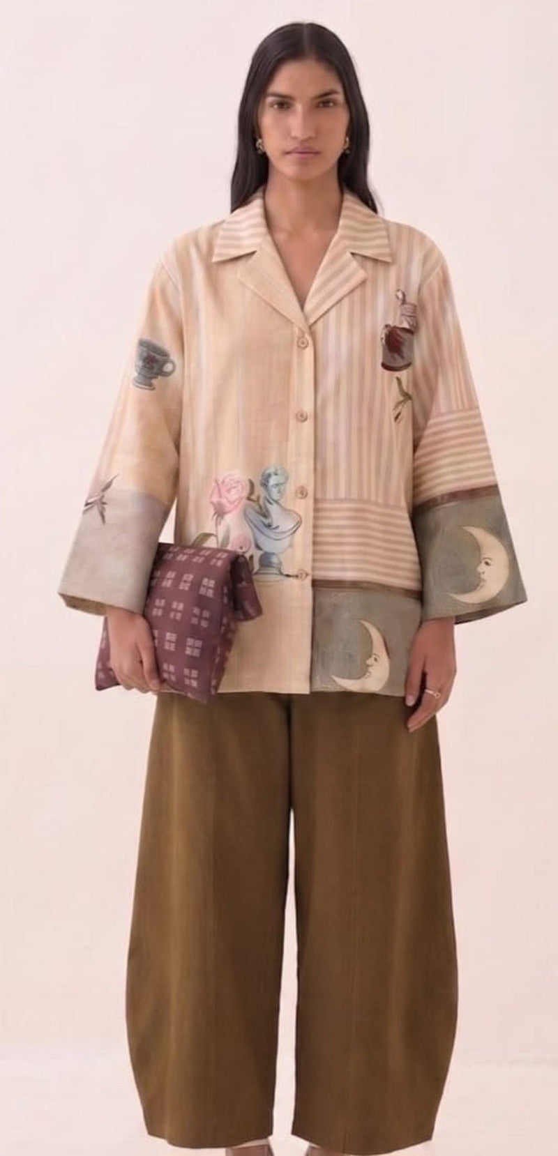 Nakshatra Psyflora Shirt poplin jacket/overlay by O'Frida in multi-color for women in Singapore
