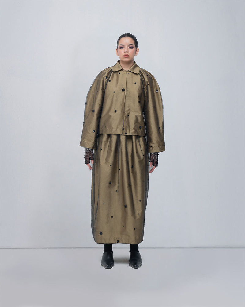Lacy Jacket viscose jacket/overlay by Leh Studios in golden, black for women in Singapore