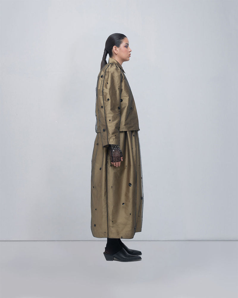 Lacy Jacket viscose jacket/overlay by Leh Studios in golden, black for women in Singapore
