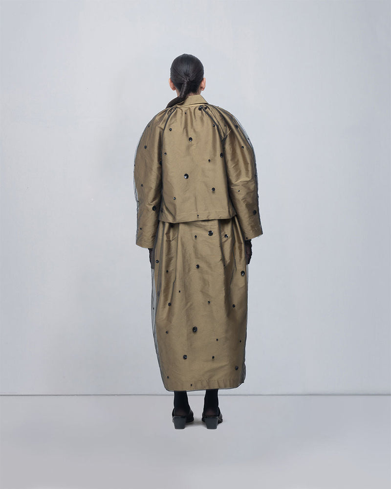 Lacy Jacket viscose jacket/overlay by Leh Studios in golden, black for women in Singapore