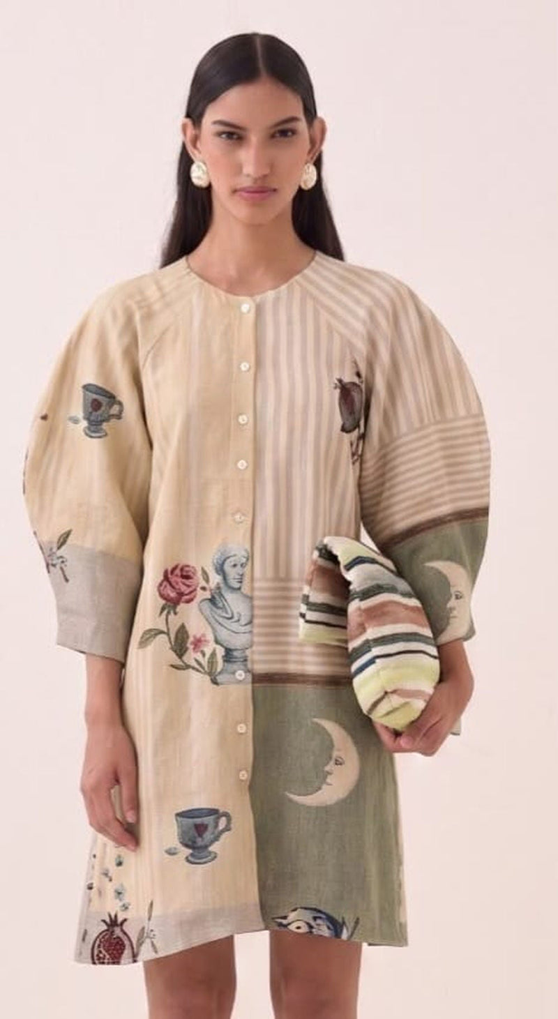 Nakshatra Bubble Sleeve Dress poplin dress by O'Frida in multi-color for women in Singapore