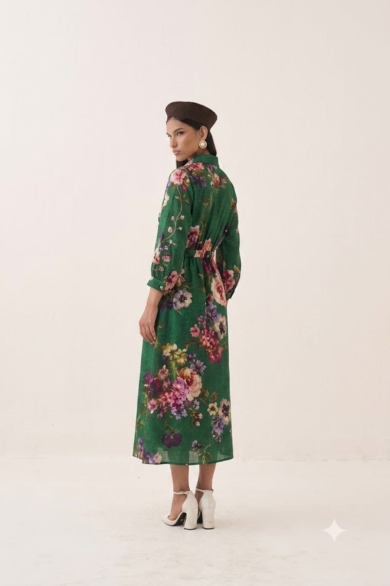 Rosarium Poem Dress poplin dress by O'Frida in green for women in Singapore