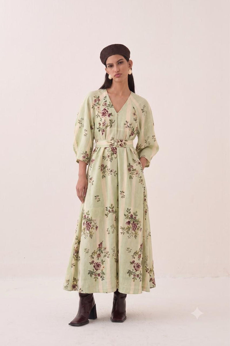 Bagiya Mayflower Dress cotton slub dress by O'Frida in green for women in Singapore
