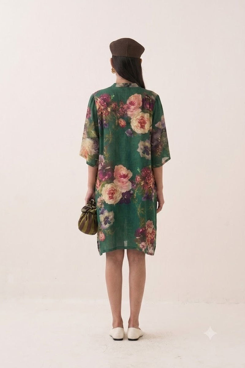 Rosarium Short Beach Dress poplin dress by O'Frida in green for women in Singapore